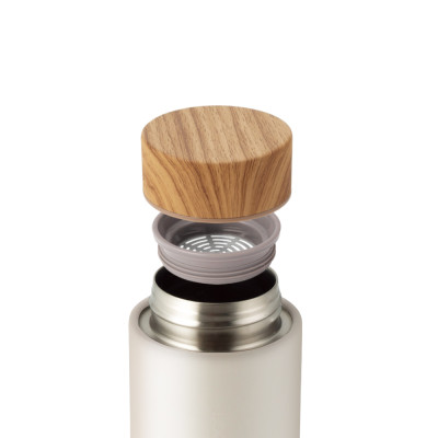 Bình giữ nhiệt Lock&Lock Flat 400ml màu trắng LHC4227WHT - Hàng chính hãng, có khay lưới lọc trà, nắp nhựa kiểu gỗ - JoyMall