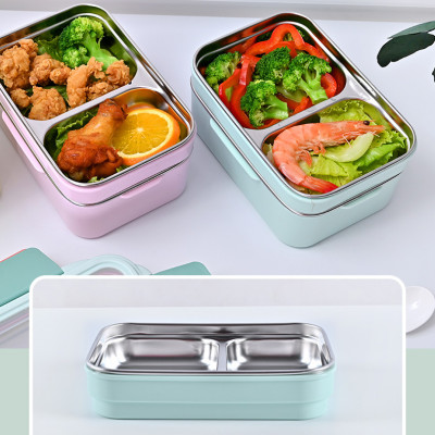 Hộp Cơm Giữ Nhiệt 2 Tầng Inox 2 Lớp Chắn Chắn Tặng kèm muỗng- Hàng Chính Hãng ( Màu ngẫu nhiên)