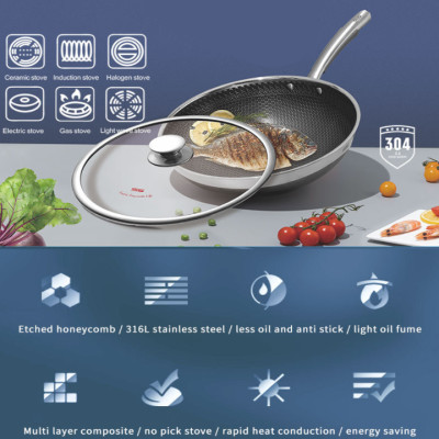 Chảo chống dính lòng sâu inox 304 cao cấp DSP CS004-W32 và CS004-W34 chất liệu Inox 304, công nghê chống dính khoan trắc bề mặt cao cấp- Hàng chính hãng