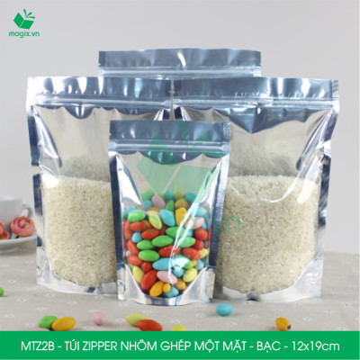 MTZ2B - 12x19cm - Combo 50 Túi Zipper Bạc đáy đứng, một mặt trong