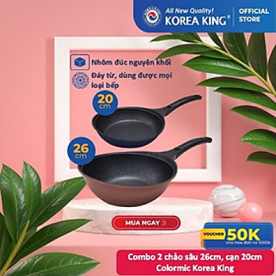Combo 2 chảo sâu, cạn Colormic Korea King (1 chảo cạn 20cm và 1 chảo sâu 26cm)-Hàng chính hãng
