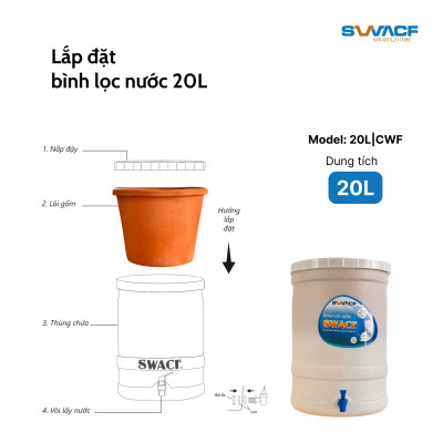 Bình lọc nước uống trực tiếp SWACF 20L | CWF, lõi lọc 10L, tốc độ lọc 2-4 lít/giờ, giữ khoáng thiết yếu - Công nghệ Mỹ