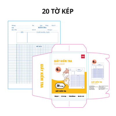 Giấy Kiểm Tra - 4 Ôly Vuông 2 mm - 205 x 155 mm - 100gsm - Deli CN604 (20 Tờ Kép)