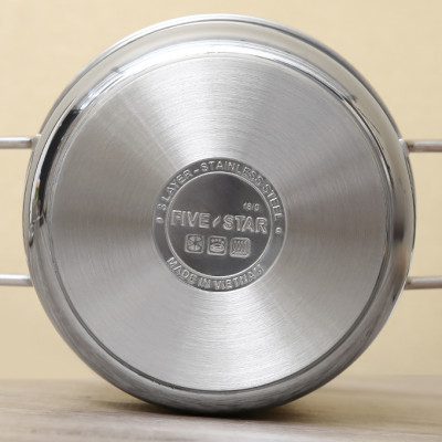 Nồi inox Fivestar 3 đáy từ Sanwich nắp kính 24CM