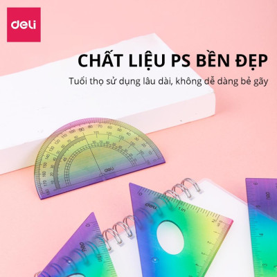 Bộ 4 Dụng Cụ Eke Thước Kẻ Thước Đo Góc Đo Độ Học Sinh Ombre Màu Thời Thượng Deli - Eke Tam Giác Vuông Đồ Dùng Toán Học Dụng Cụ Hình Học - EH652