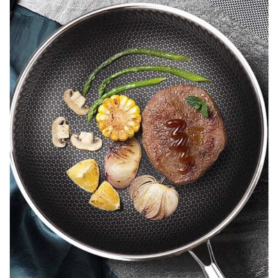 Chảo Chống Dính Sâu Lòng Vân Đá Tổ Ong Hàn Quốc Dùng Được Cho Mọi Loại Bếp Chất Liệu Inox 3 Lớp Cao Cấp Tiện Dụng Chảo Vân Tổ Ong Sâu Lòng Size 32cm Siêu Chống Dính