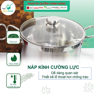 Nồi Inox 3 Đáy Nắp Kính Fivestar N28-3DG (28cm) - Hàng Chính Hãng