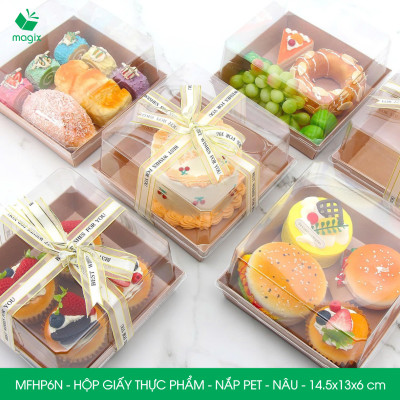 MFHP6N - 14.5x13x6 cm - 25 hộp giấy nắp PET kraft nâu đựng thực phẩm, thức ăn mang đi
