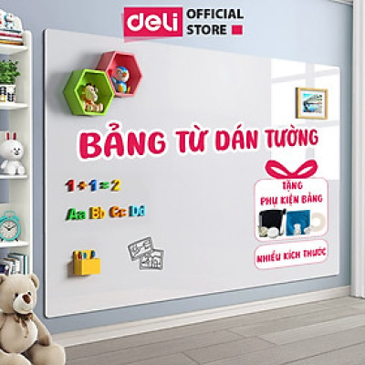 Bảng Từ Trắng Dán Tường Deli - Bảng Dán Tường Hút Nam Châm Viết Bút Lông Nhiều Kích Thước  - Tặng Set Phụ Kiện Bảng