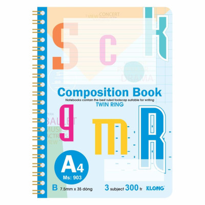 Sổ kẻ ngang lò xo kép KLONG A4 300 trang 70/92; MS: 903