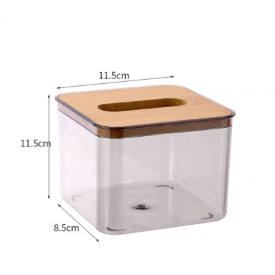 Hộp Đựng Giấy Ăn Để Bàn Hộp Đựng Khăn Giấy Nhựa MiKa Trong Suốt Nắp Gỗ Tre Tự Nhiên Màu Sắc Kiểu Dáng Phong Cách Bắc Âu Cao Cấp