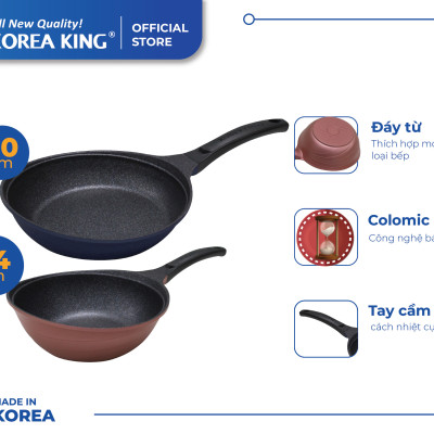 Combo 2 chảo sâu, cạn Colormic Korea King (1 chảo cạn 30cm và 1 chảo sâu 24cm)-Hàng chính hãng
