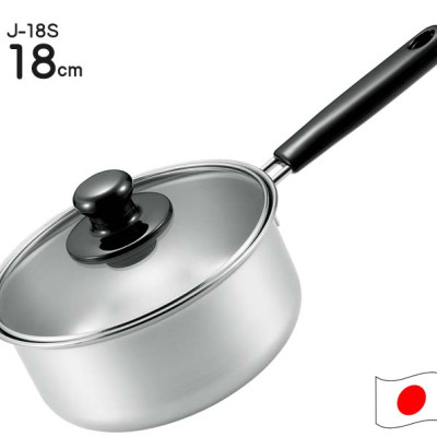 Nồi inox sử dụng trên mọi loại bếp, nắp thủy tinh, có tay cầm Tsubame 18cm tiện dụng - Hàng nội địa Nhật Bản.