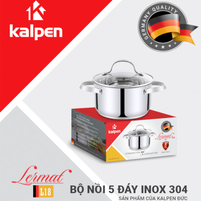 Nồi inox 304 cao cấp 5 đáy Kalpen Lermat size 20cm - Hàng chính hãng