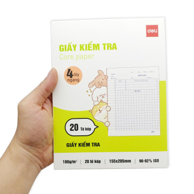 Giấy Kiểm Tra - 4 Ôly Vuông Ngang 2 mm - 205 x 155 mm - 100gsm - Deli CN605 (20 Tờ Kép)
