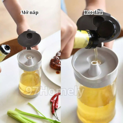Bình Thủy Tinh Rót Dầu Ăn/Nước Mắm Có Vòi & Phễu Tích Hợp – Dung Tích 500ml – Chai Đựng Gia Vị Thông Minh, Chịu Nhiệt, Có Vạch Chia- HÀNG CHÍNH HÃNG MINIIN