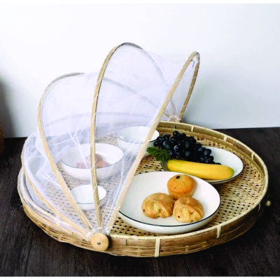 Lồng bàn gấp gọn, Lồng bàn tre đựng thức ăn, trang trí sang đẹp thân thiện với môi trường size lớn 42cm