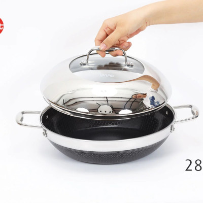 [Hàng chính hãng-iMat hybrid inox] Chảo đa năng 28 (cm) hai tay cầm iMat Hybrid chống dính gốm ceramic đen