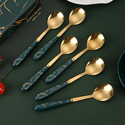 Hộp 5 muỗng vân đá inox sang trọng , muỗng ăn decor trang trí bàn ăn