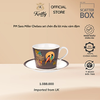 Portmeirion Sara Miller Chelsea set chén đĩa lót màu xám đậm Nhập khẩu Anh Quốc