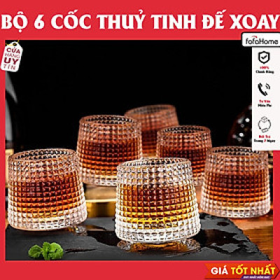 Bộ 6 Cốc Thuỷ Tinh, Ly Thuỷ Tinh Đế Lồi Xoay 360 Độ Cao Cấp Nhiều Họa Tiết Sang Trọng