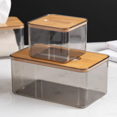 Hộp Đựng Giấy Ăn Để Bàn Hộp Đựng Khăn Giấy Nhựa MiKa Trong Suốt Nắp Gỗ Tre Tự Nhiên Màu Sắc Kiểu Dáng Phong Cách Bắc Âu Cao Cấp