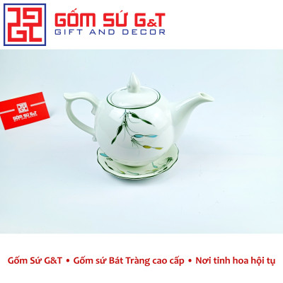 Bộ trà chóp lửa men kem vẽ trúc chuồn Gốm Sứ G&T