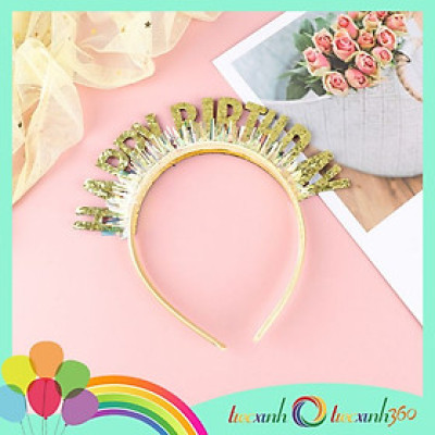 Cài tóc sinh nhật chữ Happy Birthday kim tuyến