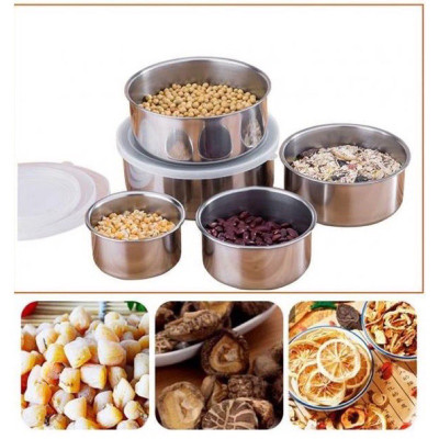 Bộ 5 Hộp Đựng Thực Phẩm Inox, Thố Lạnh Có Lắp Nhựa 5 Kích Thước