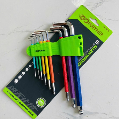 Bộ 9 cây lục giác màu GOFUTHER chất liệu CRV cao cấp, bộ lục giác đầu bi, đầu bông cao cấp