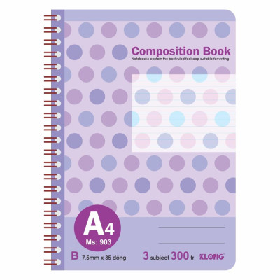 Sổ kẻ ngang lò xo kép KLONG A4 300 trang 70/92; MS: 903