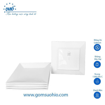 Đĩa Vuông 25cm Sứ Trắng OHIO
