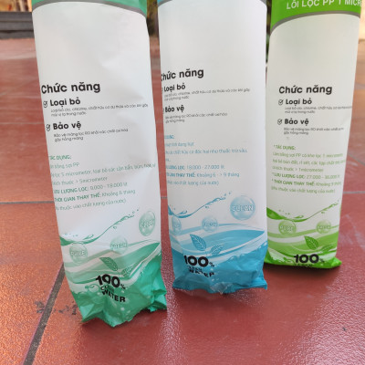 Bộ 3 LÕI LỌC NƯỚC số 1,2,3 lõi lọc thô dùng cho máy lọc nước R.O gia đình