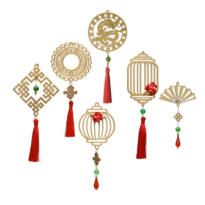 Combo 12V - Bộ 12 dây treo trang trí tết Khai Lộc Hoàng Kim màu Vàng,handmade,chất liệu gỗ, kim loại cắt CNC hoa văn sắc sảo, treo cành mai, đào, lan, quà tặng độc đáo ý nghĩa