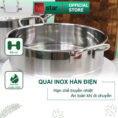 Bộ xửng hấp 3 đáy inox 430 FiveStar Standard bếp từ nắp kính tặng 10 muỗng ăn ( 26cm/28cm/30cm )