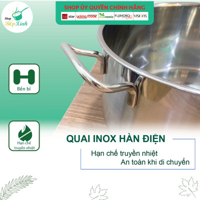 Nồi inox Fivestar 3 đáy từ nắp kính 26cm , tặng 2 muỗng canh