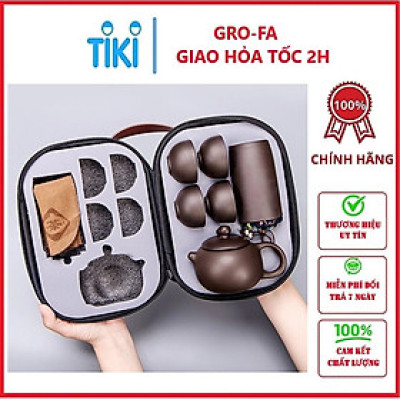 Bộ Bình Trà Tử Sa Mini Có Túi Đựng Đi Du Lịch Tiện Lợi Thích Hợp 2 - 4 Người Dùng Gồm 1 Ấm Trà, 4 Tách, 1 Bình Đựng Trà - Hàng chính hãng 