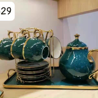 Bộ ấm chén sứ khay đựng kèm đĩa núm vàng ngẫu nhiên-AVN32