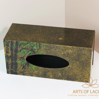 Hộp Đựng Khăn Giấy Sơn Mài Xanh Trà Cao Cấp - Họa Tiết Tre