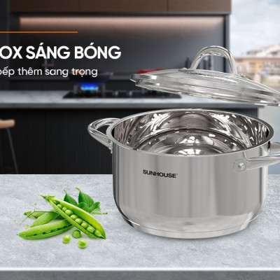 NỒI INOX 3 ĐÁY SUNHOUSE SHG301-16 - Hàng Chính Hãng