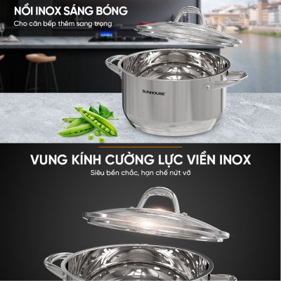 Nồi Inox 3 Đáy Sunhouse SHG301 ( Dùng cho mọi loại bếp)