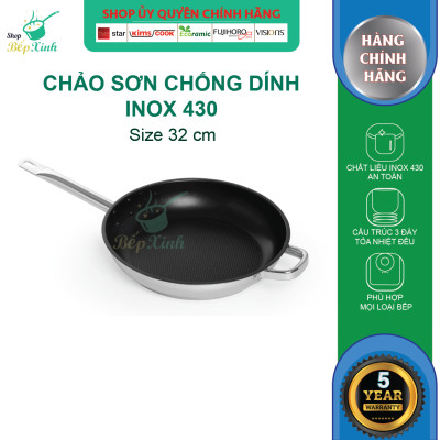 Chảo chống dính và nắp kính Fivestar 32cm tặng 5 muỗng