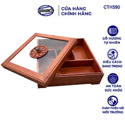 Khay Bánh Kẹo Mứt Tết Gỗ Hương Nắp Kính Vuông Trong Suốt Thiết Kế Trang Trọng - CTH590