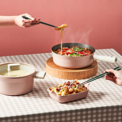 Nồi nhôm Lock&Lock chống dính Suit IH 22cm CSU1222PIK - Hàng chính hãng, dùng được bếp từ, tay cầm êm, dẫn nhiệt nhanh - JoyMall