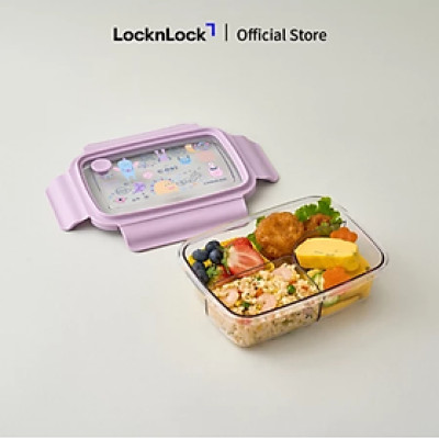Hộp cơm nhựa 3 ngăn trong suốt  LocknLock 750ml - LCB501 và 1L - LCB502 - 2 màu (Tím, Xanh)