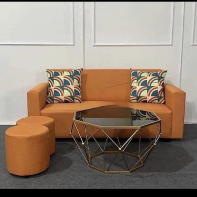 Bộ sofa phòng khách mini chung cư Tundo - Bao gồm: 1 băng ghế, 2 gối, 2 đôn ngồi và bàn