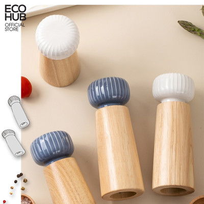 Dụng cụ, lọ xay tiêu ECOHUB bằng gỗ có tay cầm gốm sứ (Pepper Grinder) | E00416
