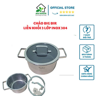NỒI BIG BIRD SIZE 18CM INOX LIỀN KHỐI 304 CAO CẤP, NẮP KÍNH BẰNG, QUAI VUÔNG, DÙNG ĐƯỢC CHO MỌI LOẠI BẾP TỪ, HỒNG NGOẠI, GA