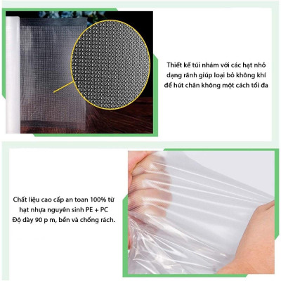Túi hút chân không 1 mặt nhám, Bộ 100 túi hút chân không thực phẩm cao cấp một mặt nhám, đủ size