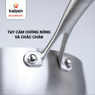 Chảo Inox 3 lớp đúc liền khối miệng rót Kalpen Zenger 20cm, bảo hành 5 năm